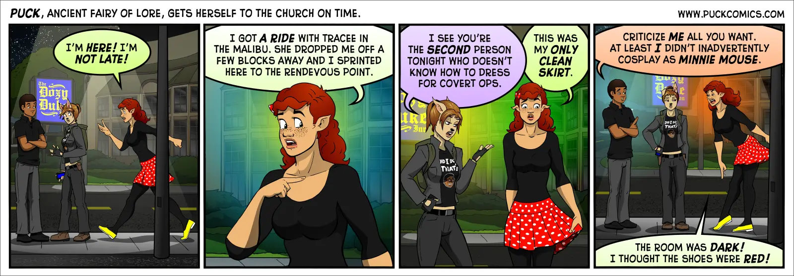Puck has worn, like, a hundred different skirts in this comic. She must have REALLY let that laundry pile up.
